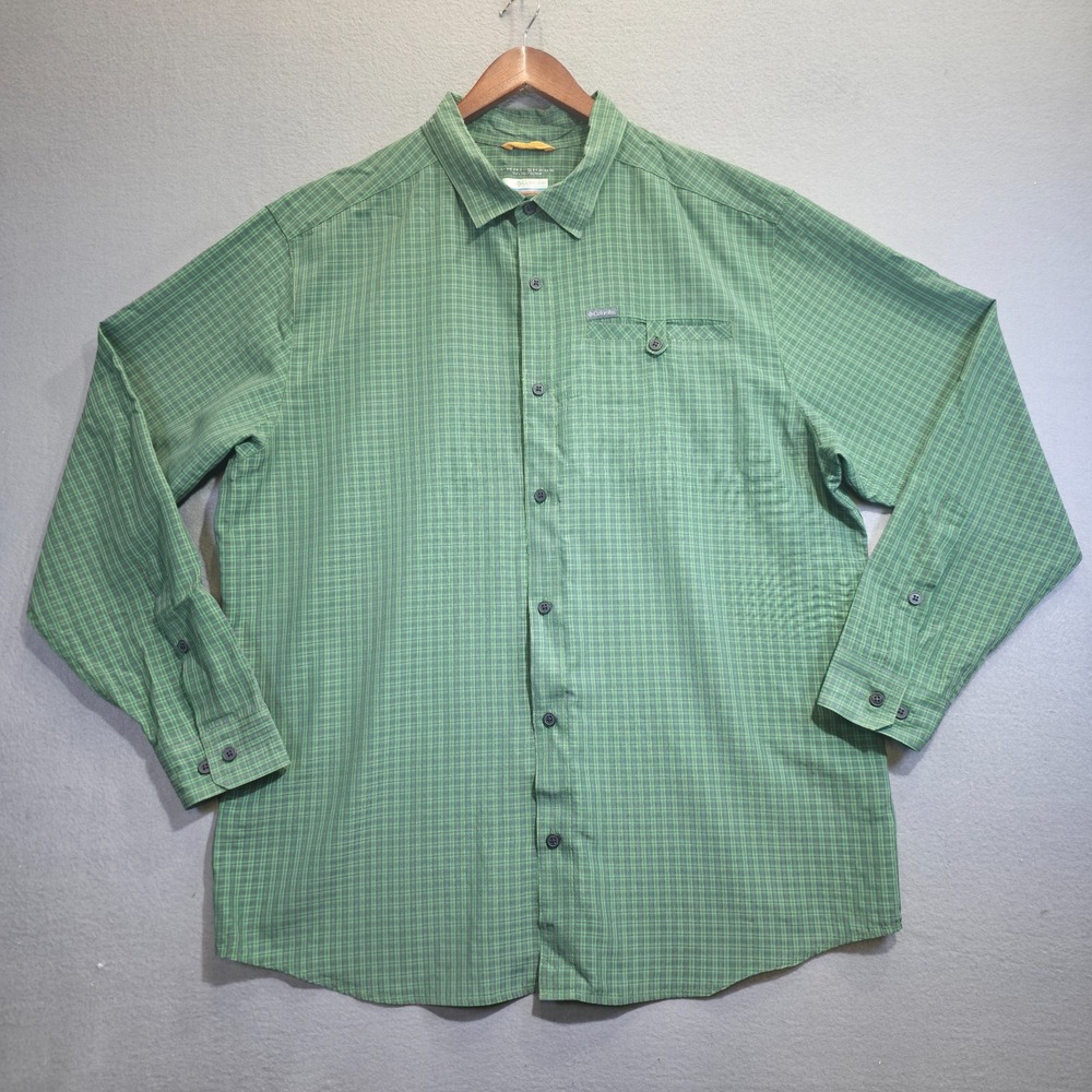 Columbia Button Down Shirt Omni‎ Shade Long Sleeve Green Check Mens Size XL